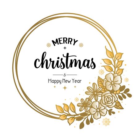 Merry Christmas and Happy New Year wishes with floral frameのイラスト素材