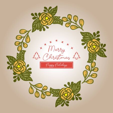 Merry Christmas and Happy Holidays text with floral frameのイラスト素材