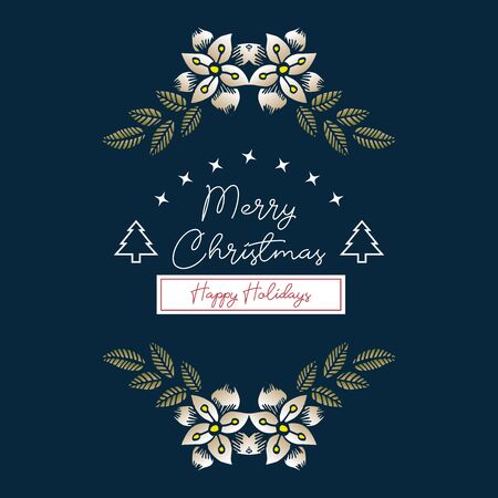 Merry Christmas and Happy Holidays text with floral frameのイラスト素材