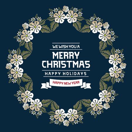 Merry Christmas and Happy New Year wishes with floral wreath frameのイラスト素材