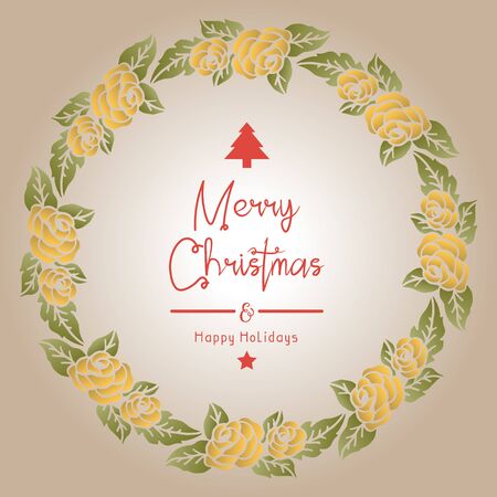 Merry Christmas and Happy Holidays text with floral wreath frameのイラスト素材