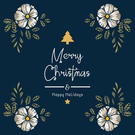 Merry Christmas and Happy Holidays text with floral frameのイラスト素材