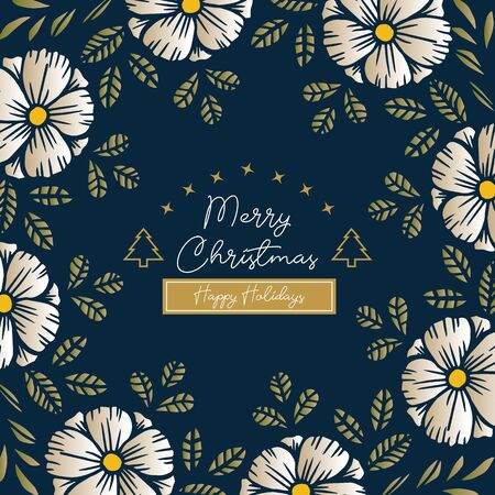 Merry Christmas and Happy Holidays text with floral frameのイラスト素材