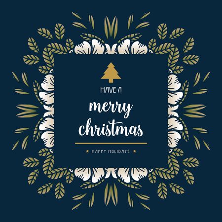Merry Christmas and Happy Holidays text with floral frameのイラスト素材