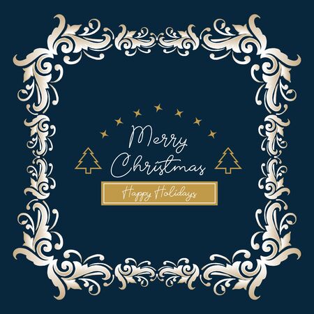 Merry Christmas and Happy Holidays text with floral frameのイラスト素材