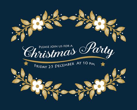 Invitation card template christmas party, with drawing of leaf floral frame. Vector illustrationのイラスト素材