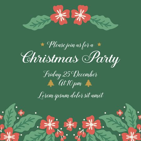 Poster template of christmas party, with ornament green leafy flower frame. Vector illustrationのイラスト素材