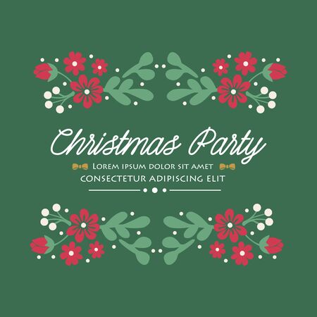 Poster lettering christmas party, with nature green leafy flower frame pattern. Vector illustrationのイラスト素材