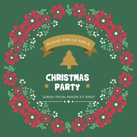 Greeting card or poster for christmas party, with beauty drawing red flower frame. Vector illustrationのイラスト素材