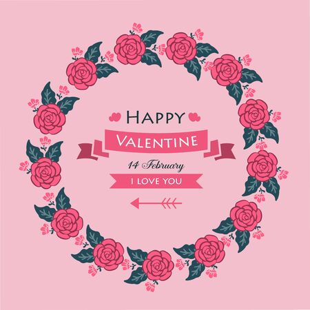 Valentine's Day card template with floral wreath frameのイラスト素材