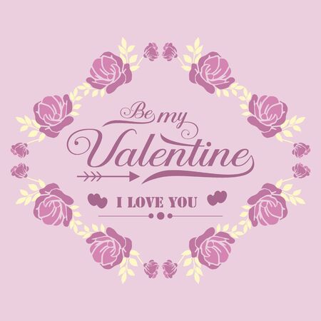 Decoration of greeting card happy valentine, with pink and white floral frame unique. Vector illustrationのイラスト素材