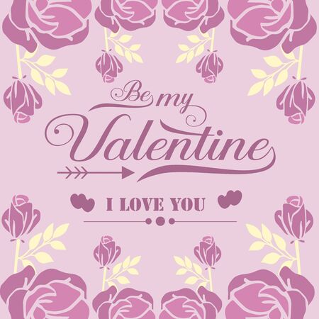 Poster design elegant happy valentine, with pink wreath frame unique. Vector illustrationのイラスト素材