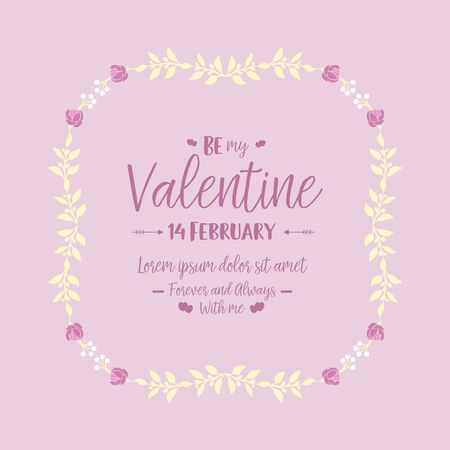 Floral frame pink and white isolated on cute pink background, for happy valentine card decor. Vector illustrationのイラスト素材