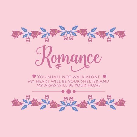 Romantic decorative of beautiful leaf and floral frame, for romance greeting card design. Vector illustrationのイラスト素材