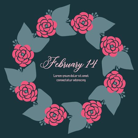 Valentine's Day card template with floral wreath frameのイラスト素材