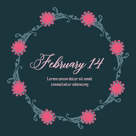 Valentine's Day card template with floral wreath frameのイラスト素材