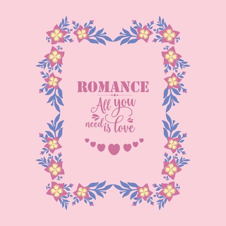Ornament leaf and pink floral frame, for elegant romance poster decoration pattern. Vector illustrationのイラスト素材