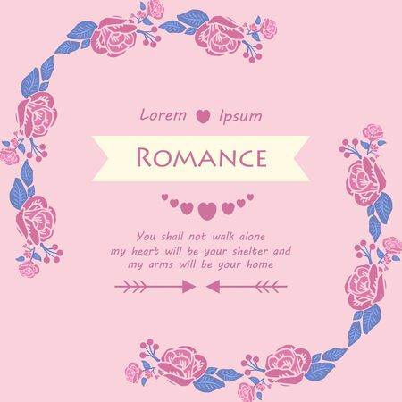 Decorative frame with elegant leaves and flower for romance greeting card template design.のイラスト素材
