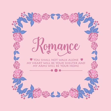 Decorative frame with elegant leaves and flower for romance greeting card template design.のイラスト素材