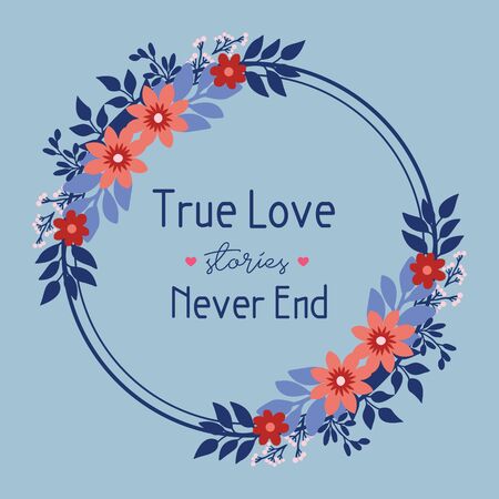 Modern greeting card design for true love, with elegant leaf and floral frame. Vector illustrationのイラスト素材