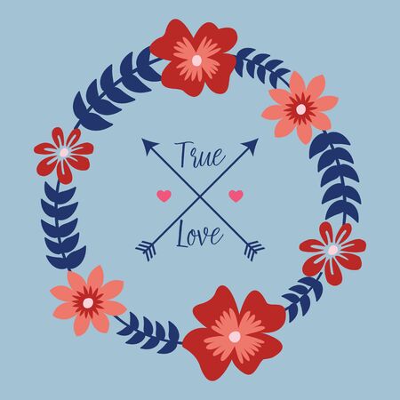 True Love text with floral frameのイラスト素材