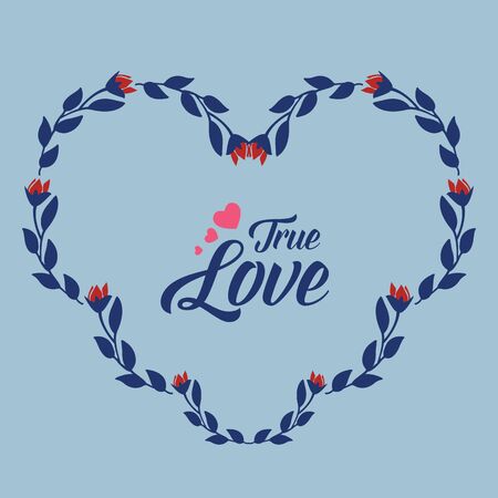 True Love text with heart-shaped floral frameのイラスト素材