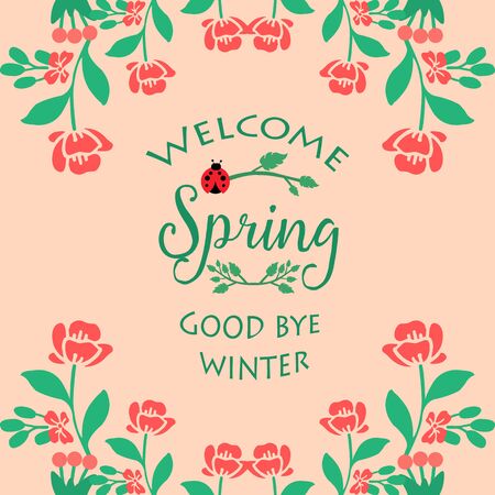 Seamless Ornament of leaf and flower frame, for welcome spring greeting card decor. Vector illustrationのイラスト素材