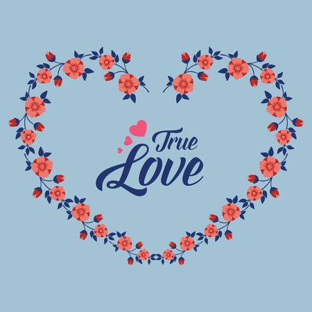 True Love text with heart-shaped floral frameのイラスト素材