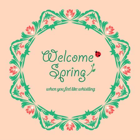 Beautiful Shape frame, with cute leaf and flower design, for welcome spring invitation card template decoration. Vector illustrationのイラスト素材