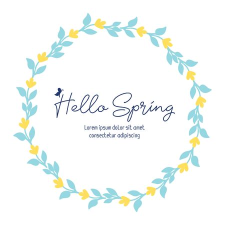 Hello Spring lettering with yellow floral wreath frameのイラスト素材