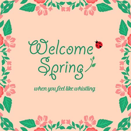Modern decorative of beautiful leaf and floral frame, for welcome spring invitation card design. Vector illustrationのイラスト素材