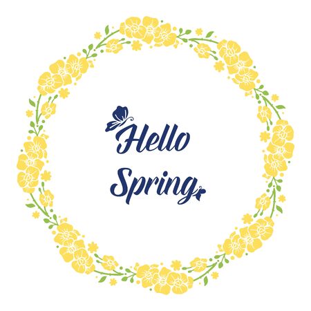 Hello Spring lettering with yellow floral frameのイラスト素材