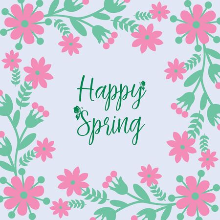 Happy Spring lettering with pink floral frameのイラスト素材