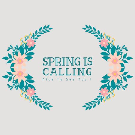 Spring is calling lettering with floral frameのイラスト素材