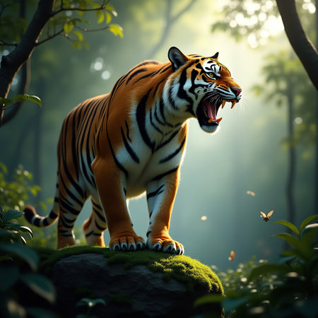 Tiger in the jungle,3d rendering. Computer digital drawing.の素材