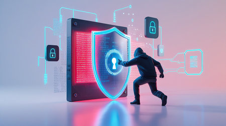 Hacker stealing data from a tablet computer with cyber security concept. 3D Renderingの素材