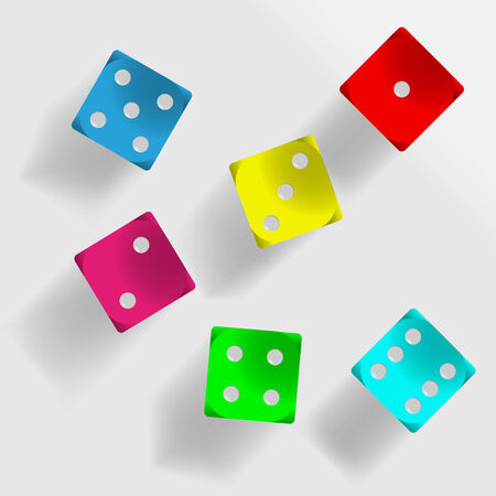 Six colored dice with shadow on grey background illustrationのイラスト素材