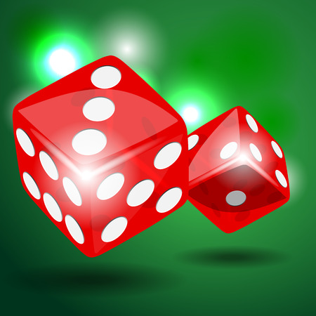 Two red dice with shadow on green background illustration vectorのイラスト素材