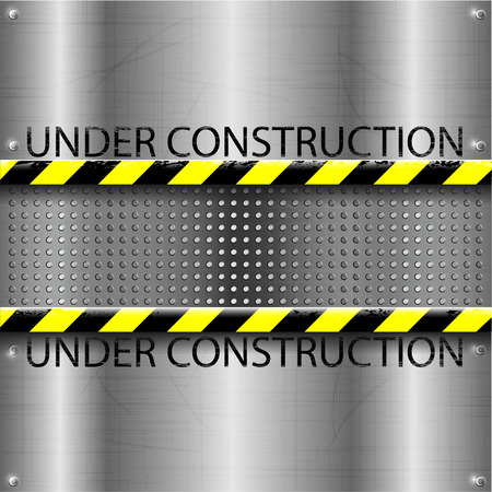 Under construction metallic or chrome background or texture with yellow black strip   vector illustrationのイラスト素材