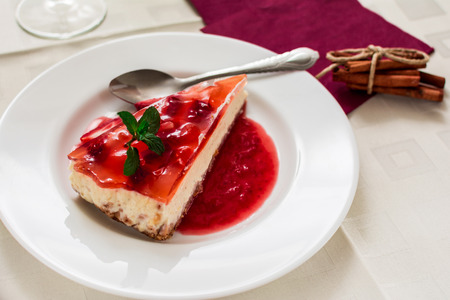 Italian traditional dessert cheesecake of ricotta with strawberryの写真素材
