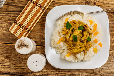 India traditional cuisine chicken curry with riceの写真素材