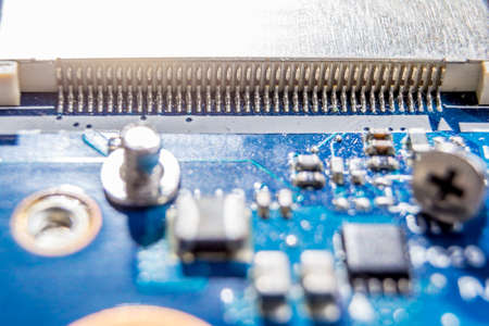 Blue electronic circuit board close up photography