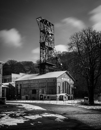 Old mine Landek in czech city Ostrava black and white photographyの写真素材
