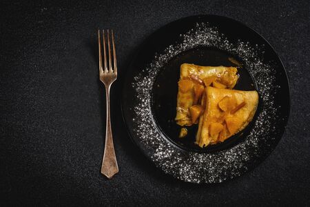 French dessert pancake with oranges and caramel