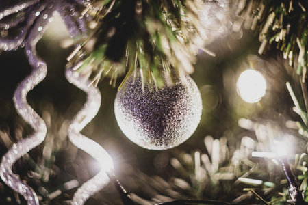 Christmas bulbs and decorations. Abstract background bokeh  christmas treeの写真素材