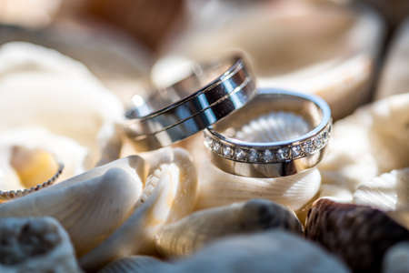 Beautiful jewel wedding rings closeup macro photographyの写真素材