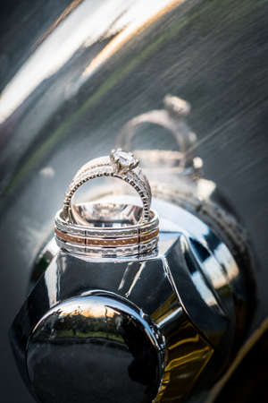 Beautiful jewel wedding rings closeup macro photographyの写真素材