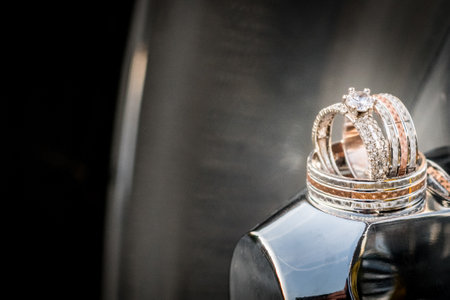 Beautiful jewel wedding rings closeup macro photography