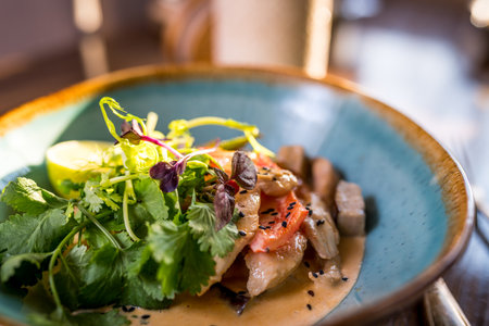 indian Chicken with curry, vegetables and riceの写真素材
