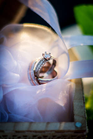 Beautiful jewel wedding rings closeup macro photographyの写真素材